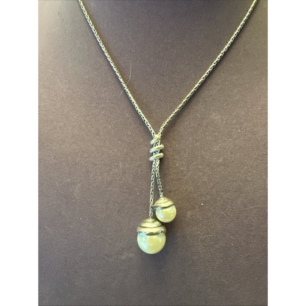 Brighton Elegant Twist White Faux Pearl Silver Tone Lariat Necklace Dangling